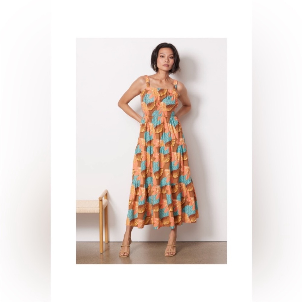 Cleobella Organic Cotton Orange Blue Jolene Wedding Guest Vacation Maxi Dress